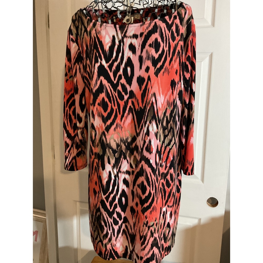 Style &‎ Co Womens Dress Size L Coral Black Abstract Print Long Sleeve Tunic